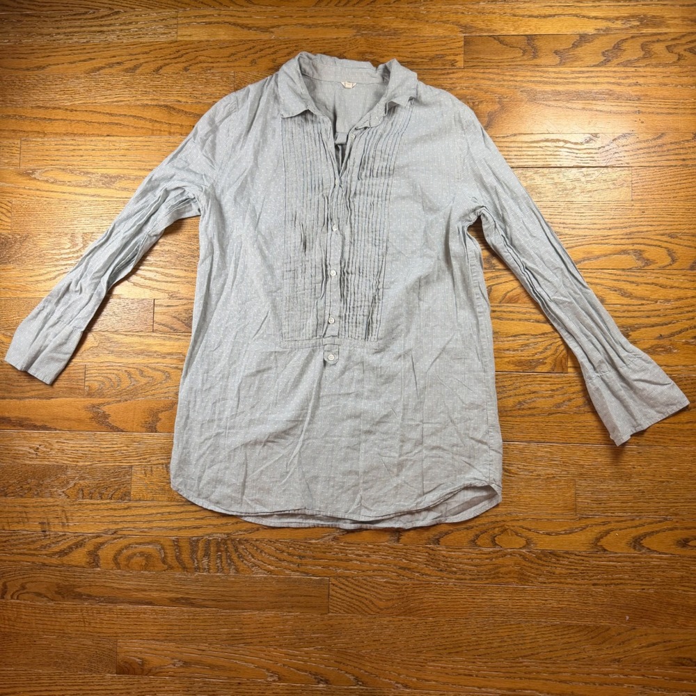 J.Crew‎ Womens Blue White Striped Tuxedo Bib Pleated Tunic Blouse M Academia